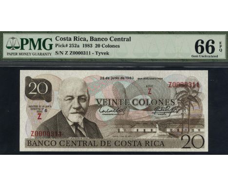 Costa Rica, P 252a, Banco Central de Costa Rica, 20 Colones, 28 June 1983. Portrait of President President of Costa Rica Clet