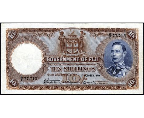 Fiji, P 38d, Government of Fiji, 10 Shillings, 1 October 1940. Portrait of King George VI at right on front., # B/2 77715, Pa