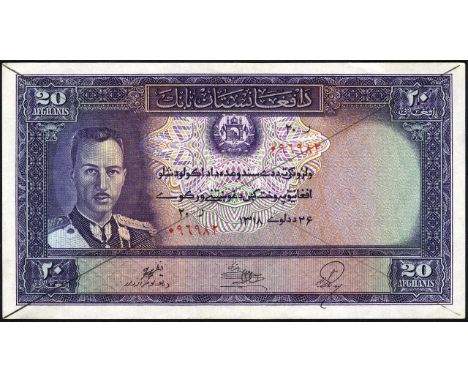 Afghanistan, P 24a, Linzmayer B304, Bank of Afghanistan, 20 Afghanis, SH1318 (1939). Portrait of King Muhammad Zahir (first p