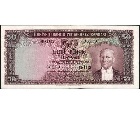 Turkey, P 165a, Linzmayer B248a, Central Bank of Turkey, L.1930 (1957). Portrait of Mustafa Kemal Atatürk at right on front. 