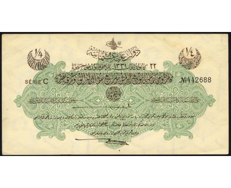 Turkey, P 81, Banque Imperial Ottomane, State Notes of the Ministry of Finance, ¼ Livre, 1912/AH1331. , # Serie C 442688, lig