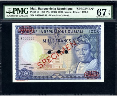 Mali, P 9s, Linzmayer B109as1, Banque de la République du Mali, 1,000 Francs, 22 September 1960, SPECIMEN. Banque de la Répub