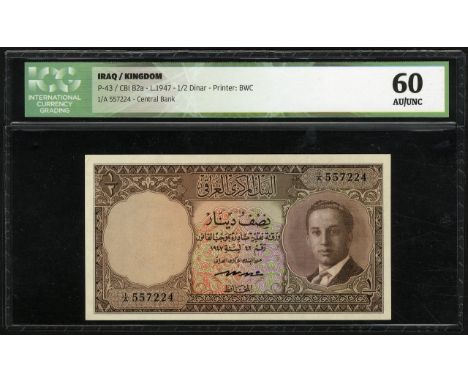 Iraq, P 43, Linzmayer B302a, Central Bank of Iraq, 1/2 Dinar, L.1947. Portrait King Faisal II as an adolescent at right on fr