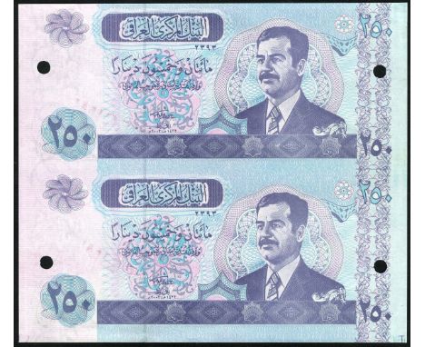 Iraq, P 88s, Linzmayer B344, Central Bank of Iraq. Lot containing sheet of 2 notes of 250 Dinars, AH1422/2002. SPECIMEN. Port