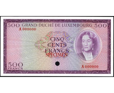 Luxembourg, P 52A, Schneider C40B, Grand-Duché de Luxembourg, 500 Francs, (1962), SPECIMEN. Portrait of Grand Duchess Charlot