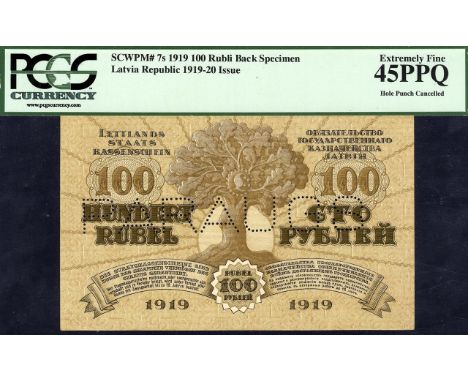 Latvia, P 7s, Linzmayer B107as1, Latvian Government, 100 Rubli, 1919, SEPARATE FRONT AND BACK SPECIMEN. Signatures Ringolds K