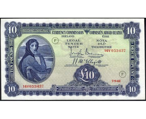 Ireland, P 4Cb, Currency Commission Ireland, 10 Pounds, 7 September 1942. Portrait of Lady Hazel Lavery at left on front. Rep