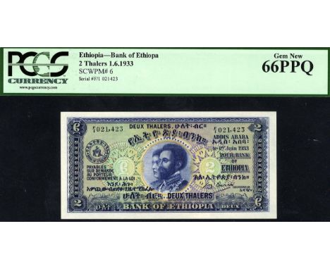 Ethiopia, P 6, Linzmayer B101a, Bank of Ethiopia, 2 Thalers, 1 June 1933. Portrait of Empress Menen Asfaw and Emperor Haile S