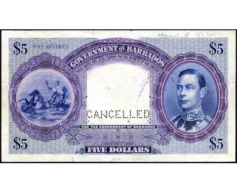 Barbados, P 4p, Linzmayer B104p, Government of Barbados, 5 Dollars, FRONT PROOF. Neptune on a seahorse cart at left, portrait