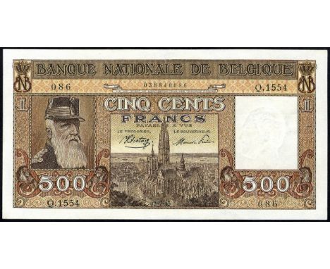 Belgium, NBBB-81a, P 127a, Banque Nationale de Belgique, 500 Francs, 2 July 1945. Portrait of King Leopold II at left, Antwer