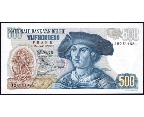 Belgium, NBBB-83d, P 135b, Banque Nationale de Belgique, 500 Francs, 9 April 1975. Portrait of Bernard Van Orley at center on