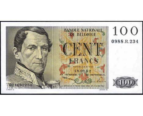 Belgium, NBBB-65a, P 129a, Banque Nationle de Belgique, 100 Francs, 18 September 1952. Portrait of  King Leopold I at left on