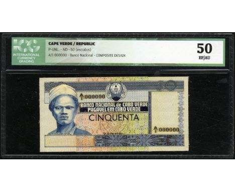 Cape Verde, P NL, Banco Nacional Ultramarino, 50 Escudos, (1970s), SEPERATE FRONT AND BACK DESIGN. Portrait of Pansauna Isna 