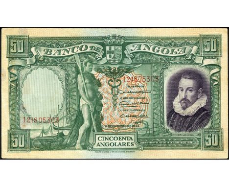 Angola, P 80, Linzmayer B410a, Banco de Angola, 50 Angolares, 1 October 1944. Fisherman at left center, coat of arms of Portu