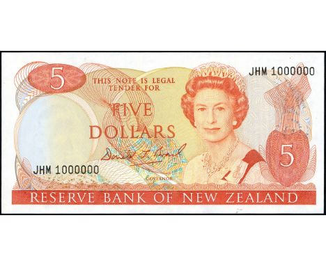 New Zealand, P 171c, Linzmayer B118c,  Reserve Bank of New Zealand, 5 Dollars, (1989-1992). SPECIAL FIRST AND LAST NUMBERS JH