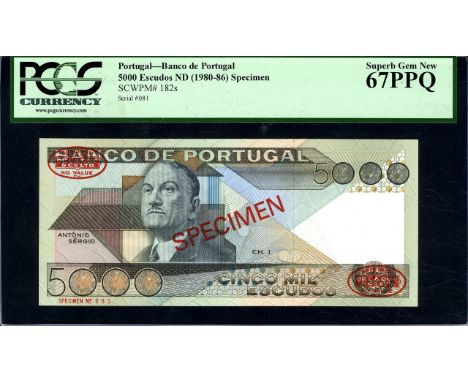 Portugal, P 182s, Banco de Portugal, 5,000 Escudos, (1980-86), SPECIMEN. Portrait of Antonio Sergio de Sousa at left center o