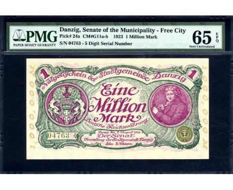 Danzig, P 24a, Linzmayer B212c, Milczak CM#G11a-b,Senate of the Municipality - Free City, 1 Million Mark, 8 August 1923. Coat