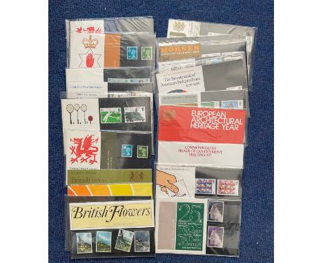 Mint Stamps 20 GB Presentation Packs of Mint Stamps, Includes Commonwealth Heads of Government Meeting 1977, British Flowers 