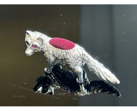 Silver fox pin cushion (ruby stone eyes)