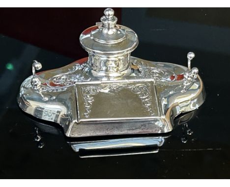 Silver desk stand inkwell J.C Limited, Birmingham hallmark, date letter K Weight 217g 