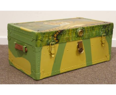 Early 20th century 'Belber' travelling trunk painted with tiger, W79cm