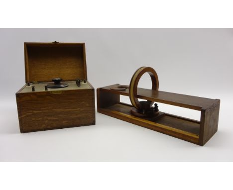 Cats whisker radio in oak case W25cm and a scientific instrument by Pye, Cambridge, possibly a galvanometer