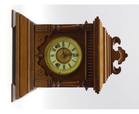 Late 19th century walnut cased mantel clock, twin train Ansonia eight say movement striking on coil, H44cm