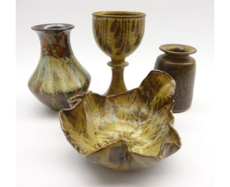 David Lloyd Jones (1928-1994) studio pottery cup H17cm, Helen Pincombe vase H11cm and two other items studio pottery