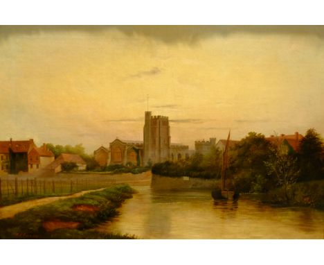 W J Poole (British 1844-1946): A View of All Saints Church Down the River Medway, Maidstone, oil on canvas signed and dated 1