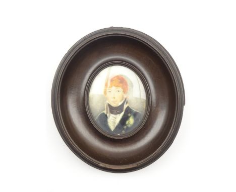 19th Century miniature oval head and shoulders portrait of a Naval officer 6cm x 5cm 