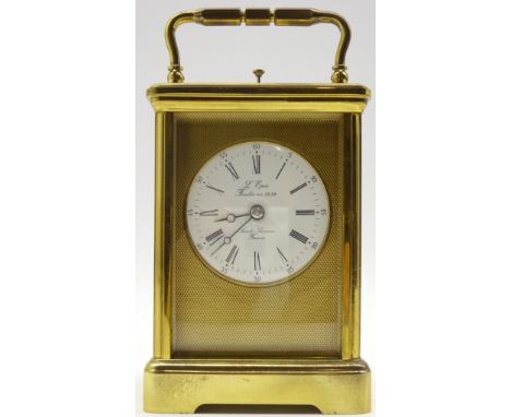 20th Century repeater carriage clock, the white enamel dial inscribed 'L'Epee Saint-Suzanne, France' with gong strike in bras