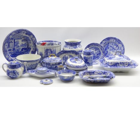 Assortment of Spode Italian pattern table ware including carving knife and fork, pair of serving bowls, small dishes and othe