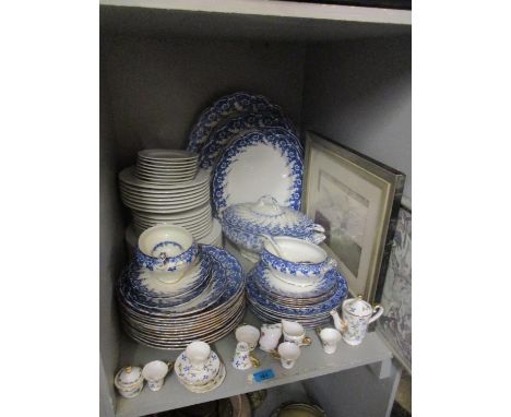 A mixed lot to include a Matlock blue and white dinner service, stoneware lamp and pictures 