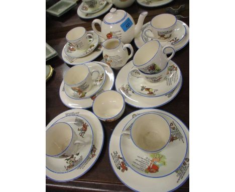 A vintage Ambassador ware child's ceramic teaset depicting nursery rhymes, six setting with one extra cup 
