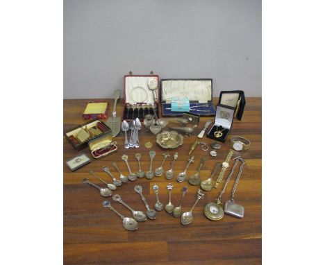 Collectables to include a small silver pierced dish and salt spoon (3.7g combined), a silver bangle (20.9g), lighters, a silv