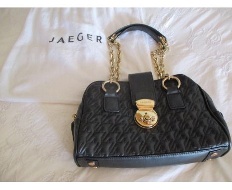 A Jaeger black quilted leather shoulder bag with chain and leather shoulder straps, gilt hardware and dust bag 