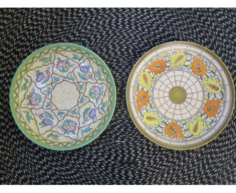 Charlotte Rhead for Crown Ducal - two large pottery wall chargers comprising a Tarragona pattern charger, patt no 5623, paint