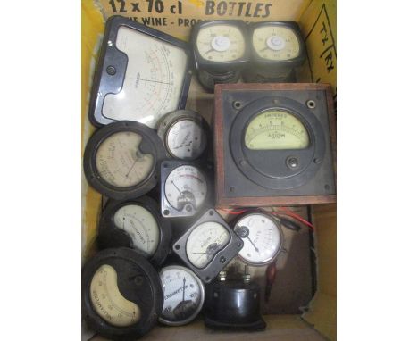A box of vintage meters to include WWII Air Ministry examples 