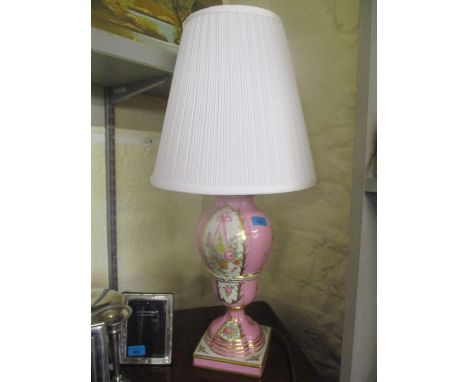 A Limoges pink ceramic table lamp with white shade, re-wired 