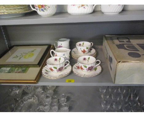 Royal Worcester 'Astley' part tea items, two small watercolours, a Whitefriars glass set and collectors plates to include a R