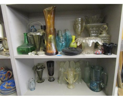 A quantity of glassware to include two Czechoslovakian jack in the pulpit vases and Whitefriars ruby glass vase with original