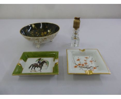 A Coalport bowl, a Limoges Hermes style ashtray, a Dubarry ashtray and a 1970 cut glass table lighter