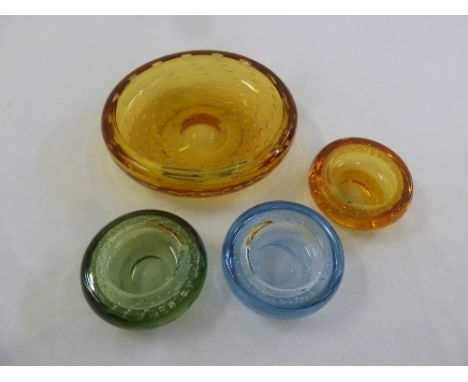 Four Whitefriars glass bowls of various colours