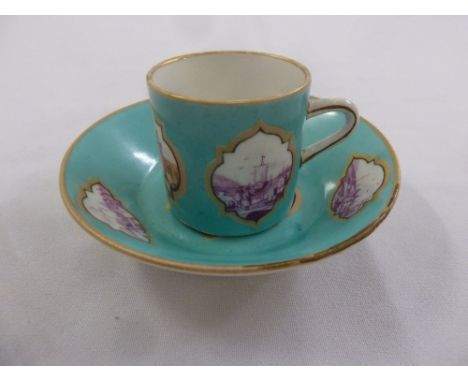 Meissen 19th century cabinet cup and saucer hand painted and decorated with harbour scenes