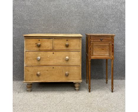 A Victorian pine chest of two short over two long drawers raised on arrow supports along with an early 20th century pitch pin