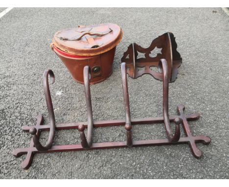 Three items to include a 20th century Thonet style bentwood coat rack along with a shaped and pierced oak corner spice rack a