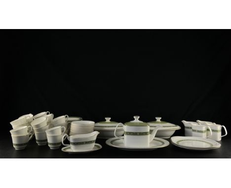 A Royal Doulton Rondelay pattern part tea service to include two lidded tureens, a gravy boat, a coffee pot, four creamers, s
