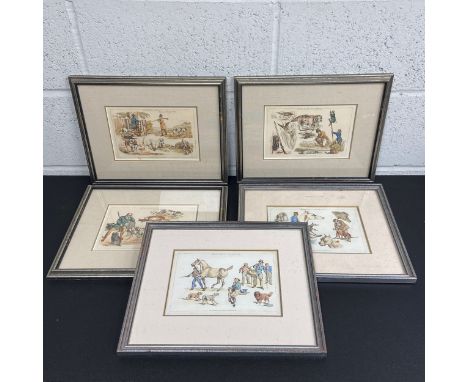 A set of five 19th century hand coloured engravings from 'Henry Alken's Scrap Book' depicting hunting scenes with dogs, game 