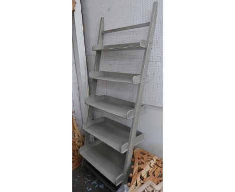 LADDER SHELVING, grey painted finish with five graduated shelves, 80cm x 50cm x 210cm. 
