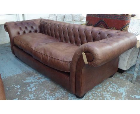 CHESTERFIELD SOFA, attributed to the Conran Shop, in brown buttoned leather, 112cm x 84cm H x 275cm. 